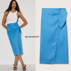 MANGO Linen midi skirt